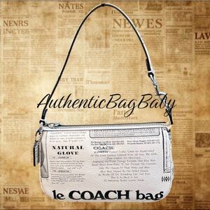 Authentic Coach Nolita 19 In Pebbled Leather & Newspaper Print Handbag Purse